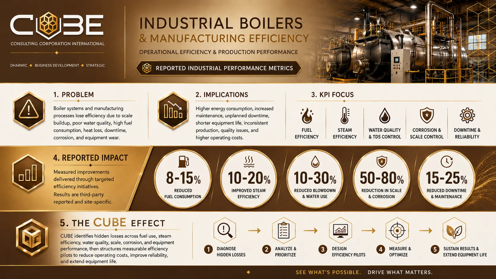 Industrial boilers and manufacturing efficiency infographic
