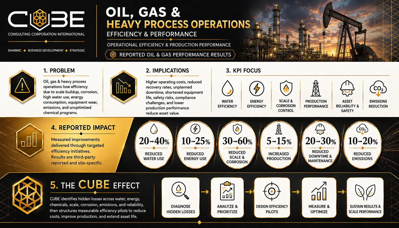 Oil, gas and heavy process operations efficiency infographic